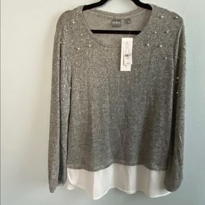 New York & Co Gray sweater w white pearls - L